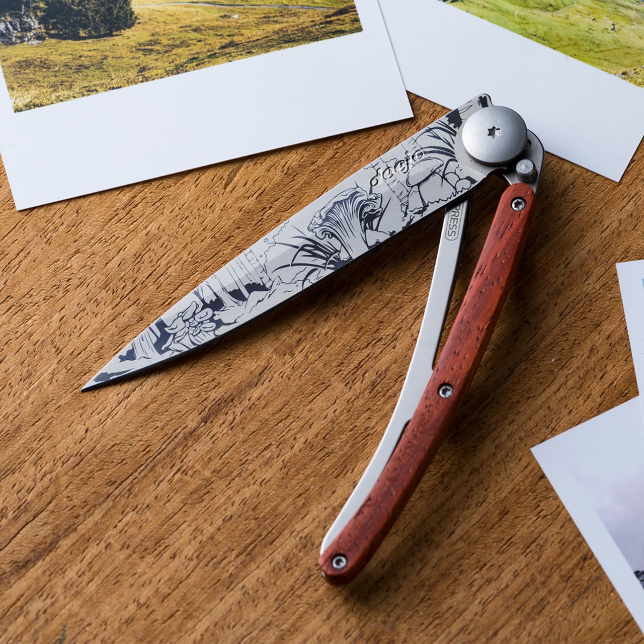 COUTEAU DE POCHE 37GR DEEJO BOIS CORAIL - CHAMPIGNON