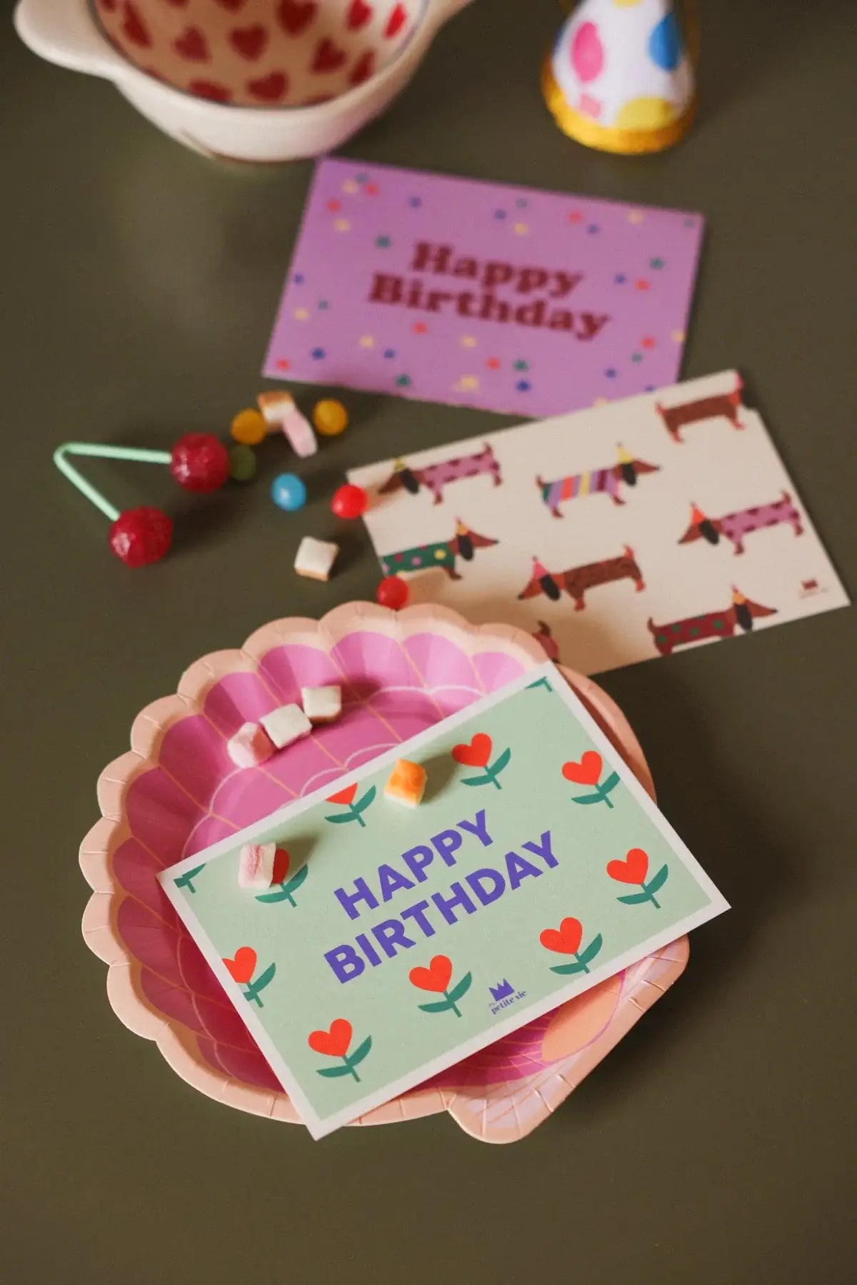 Carte "Anniversaire" : Happy birthday petits coeurs (avec enveloppe)