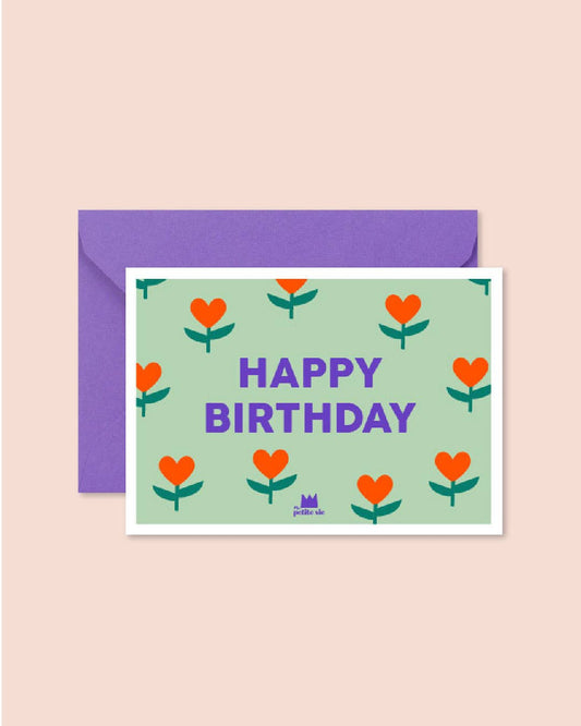 Carte "Anniversaire" : Happy birthday petits coeurs (avec enveloppe)