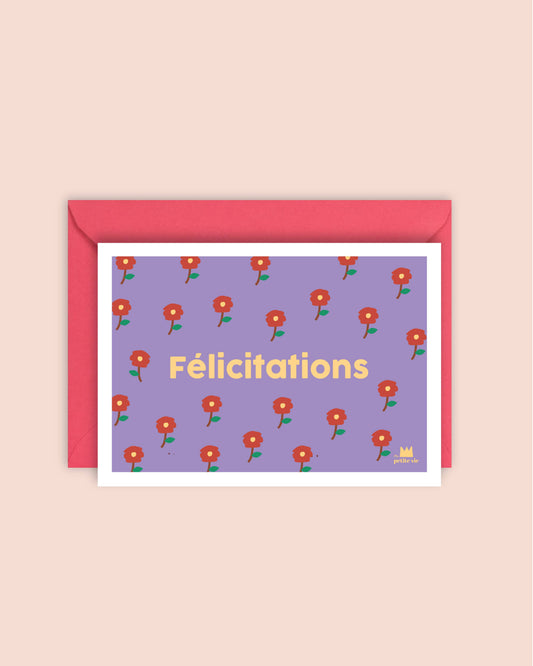 Carte "Félicitations" : Félicitations fleurs (avec enveloppe)