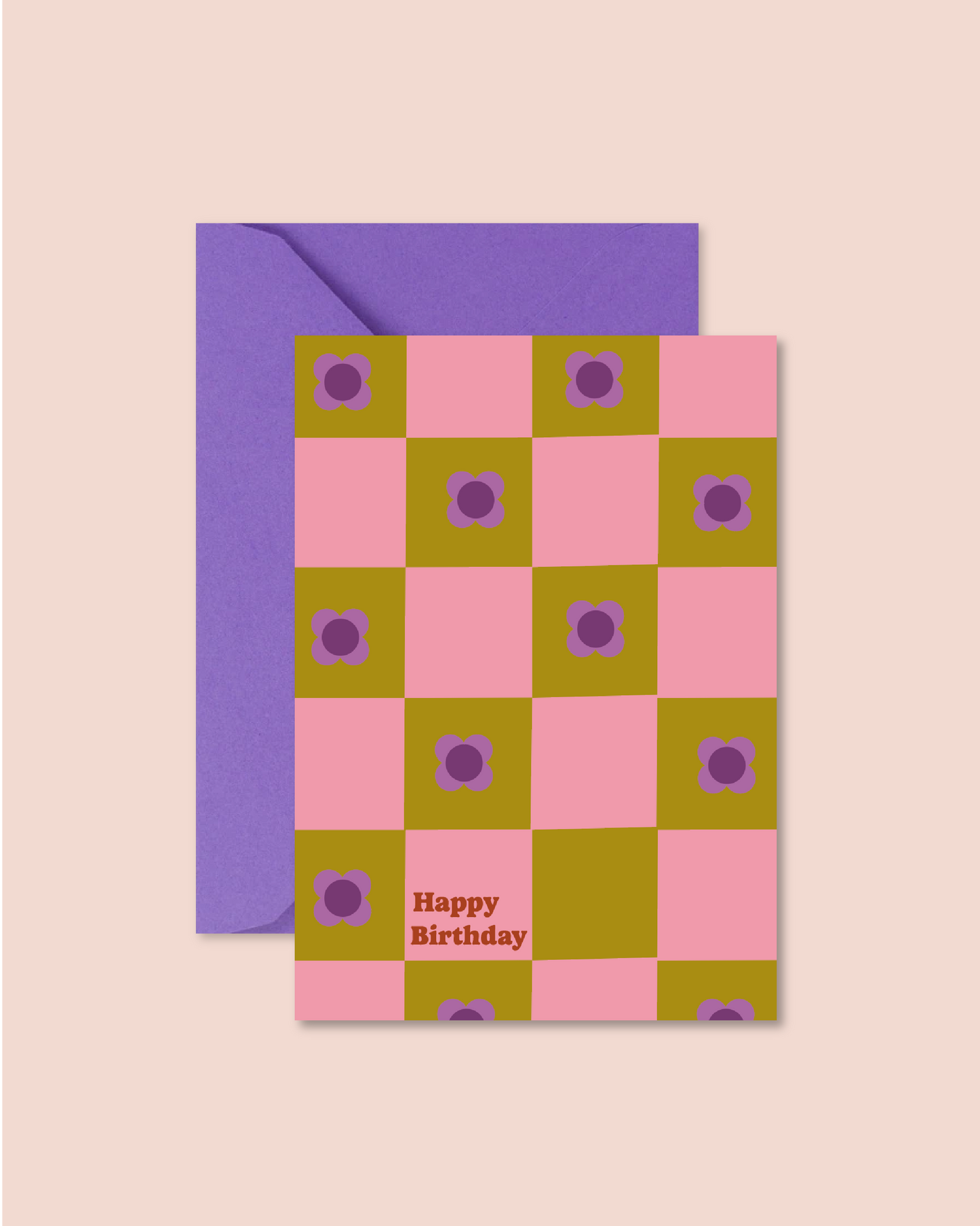Carte "anniversaire" - Happy birthday carreaux rose & vert (