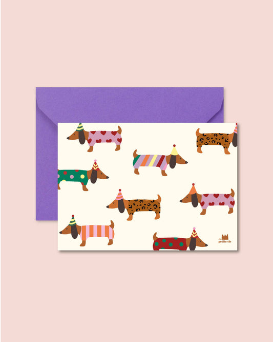 Carte "Anniversaire" - Teckel Birthday  (avec enveloppe)