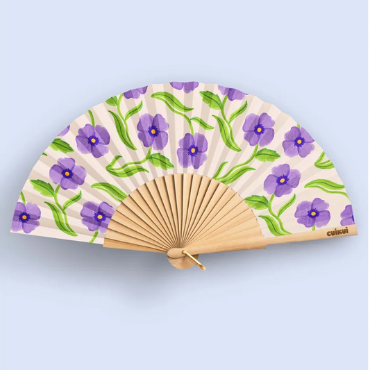 EVENTAIL BOIS/TOILE - FLEURS PANSY