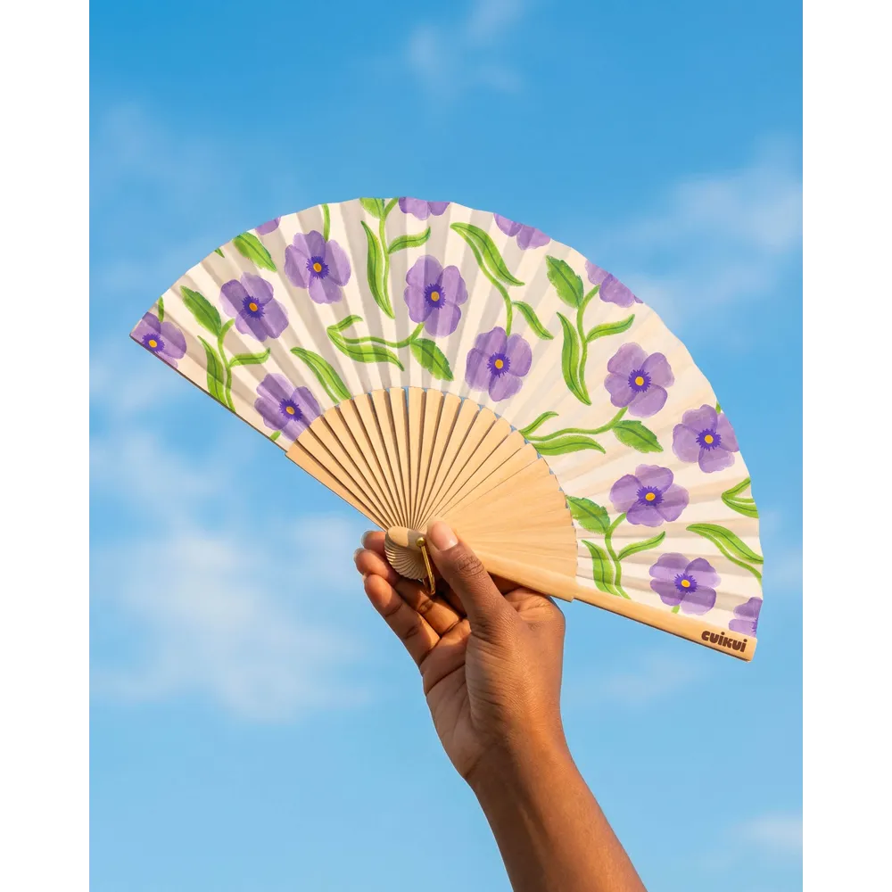 EVENTAIL BOIS/TOILE - FLEURS PANSY