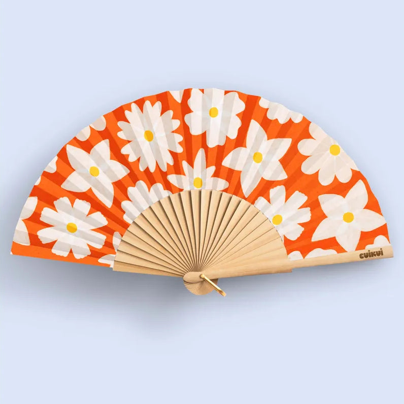 EVENTAIL BOIS/TOILE - FLEURS BLANCHES
