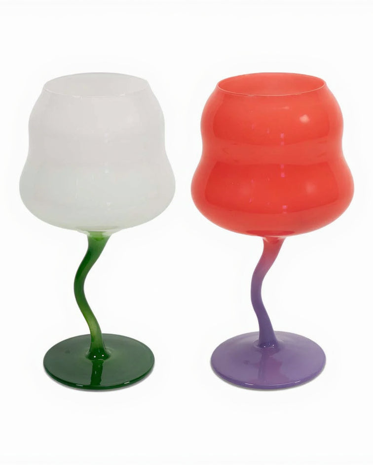 LOT DE 2 VERRES A COCKTAIL - BLANC/ROSE ET JAUNE/VIOLET