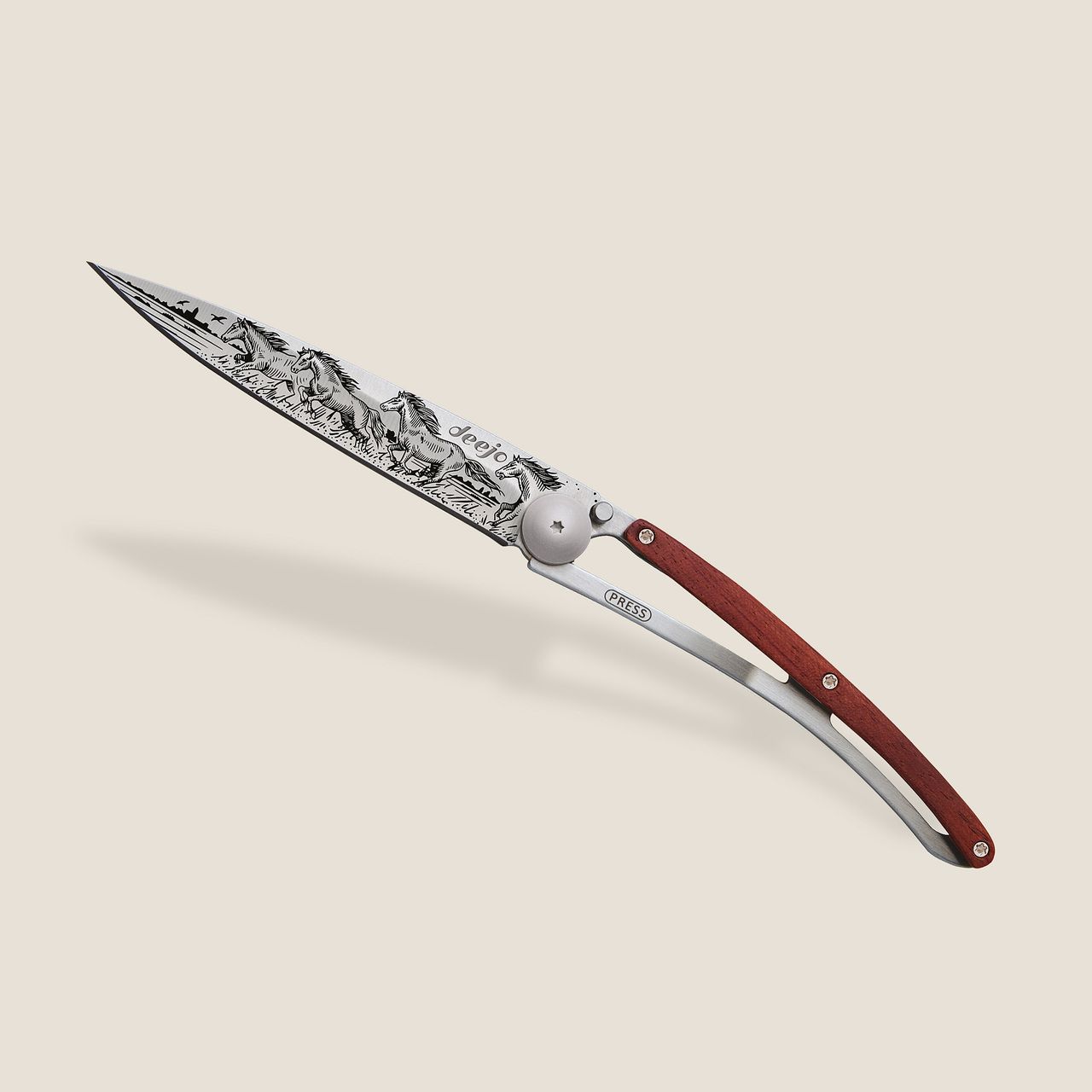 COUTEAU DE POCHE 37GR DEEJO BOIS CORAIL - CHEVAUX SAUVAGES
