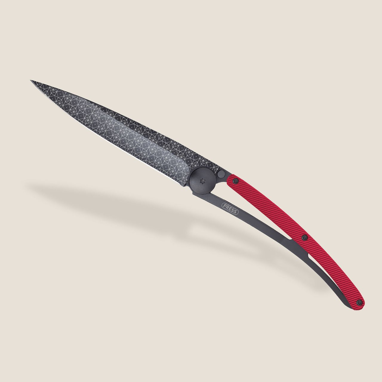 COUTEAU DE POCHE 37GR DEEJO ALU ROUGE - FRISE