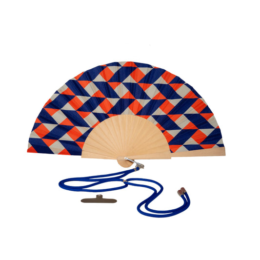 EVENTAIL BOIS/TISSU - GEOMETRIQUE