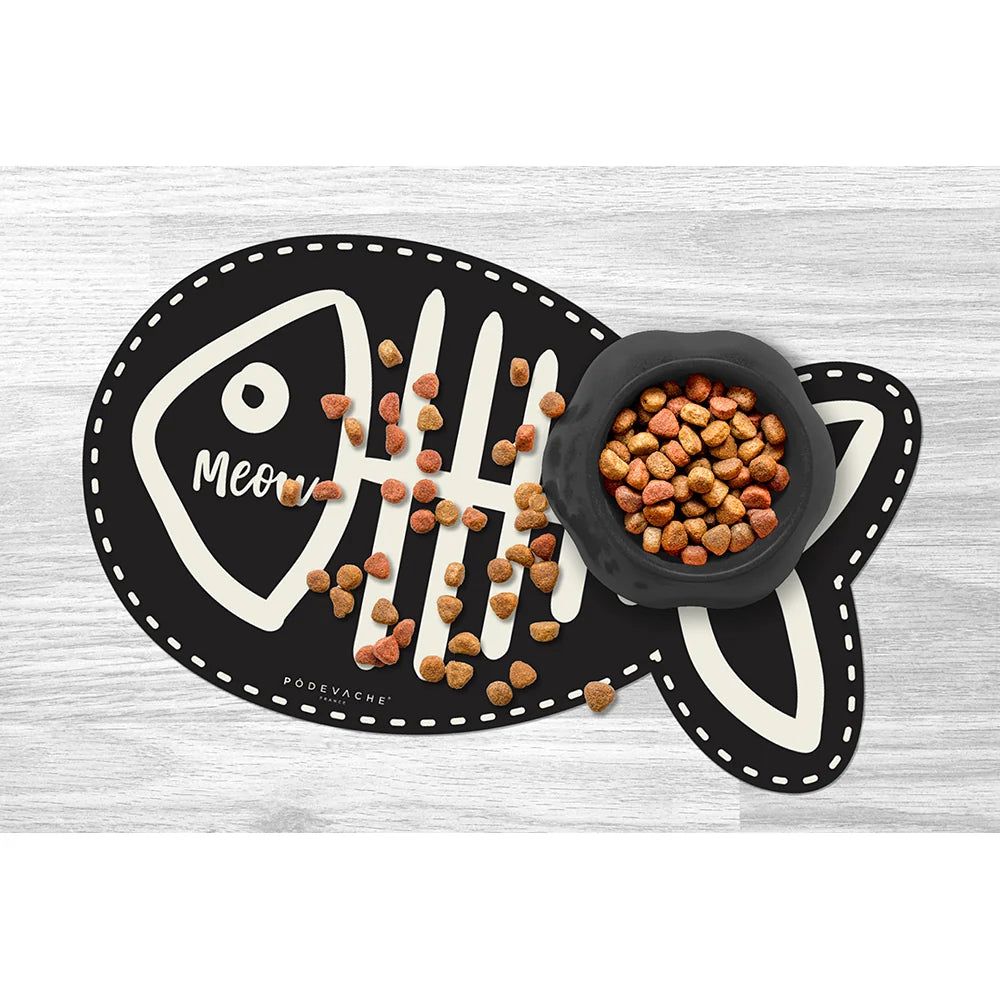 TAPIS POUR GAMELLES MEOW - POISSON NOIR