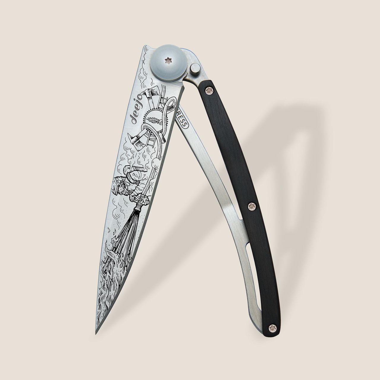 COUTEAU DE POCHE 37GR DEEJO EBENE - POMPIER