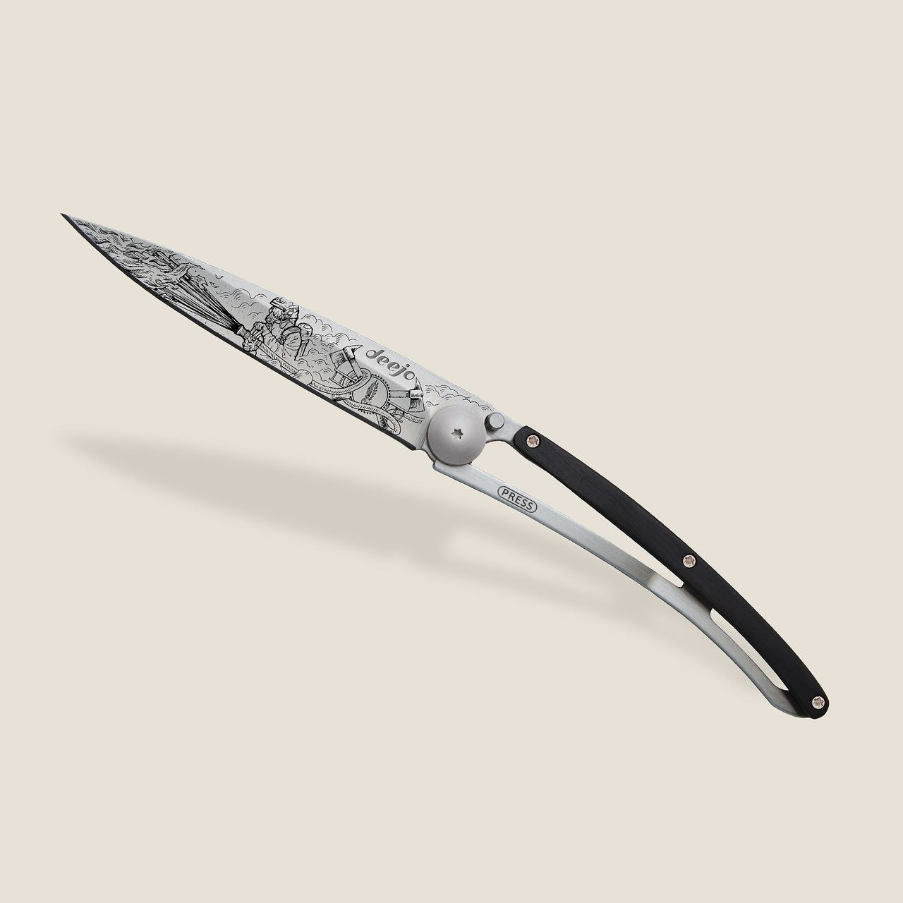 COUTEAU DE POCHE 37GR DEEJO EBENE - POMPIER