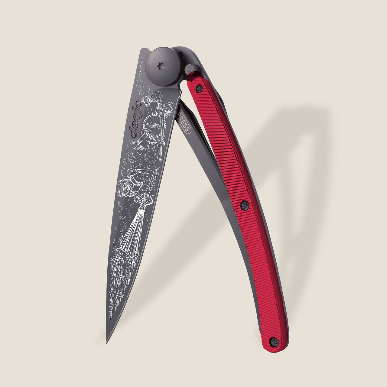 COUTEAU DE POCHE 37GR DEEJO ALU ROUGE - POMPIER