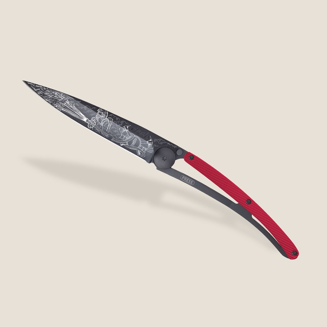 COUTEAU DE POCHE 37GR DEEJO ALU ROUGE - POMPIER