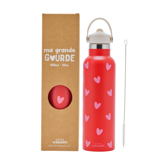 GOURDE ROUGE COEURS ROSE - 600ML