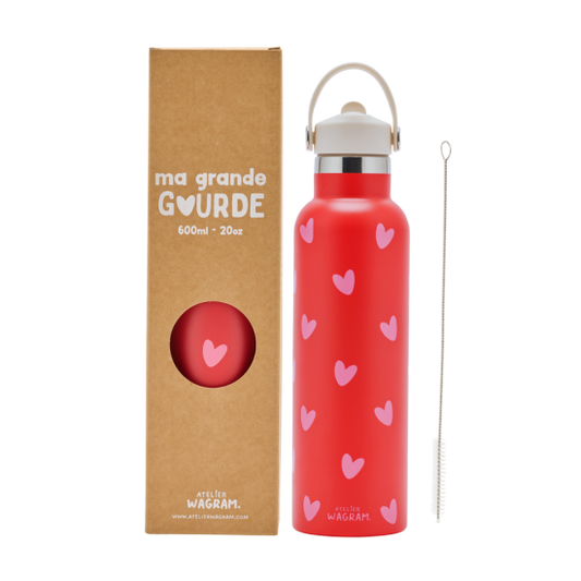 GOURDE ROUGE COEURS ROSE - 600ML