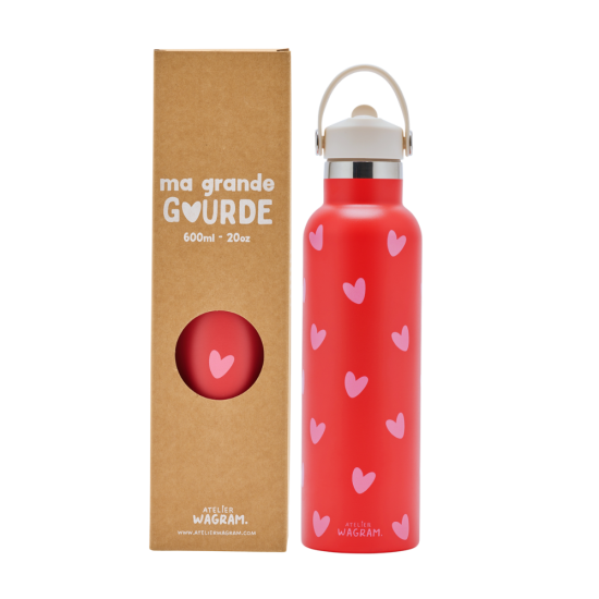 GOURDE ROUGE COEURS ROSE - 600ML