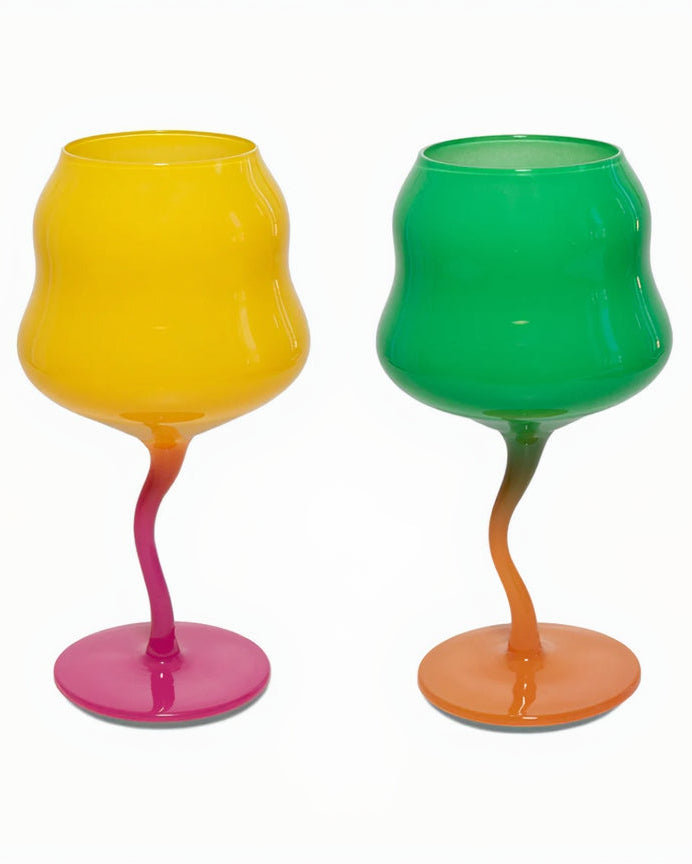 LOT DE 2 VERRES A COCKTAIL - JAUNE/ROSE ET VERT/ORANGE