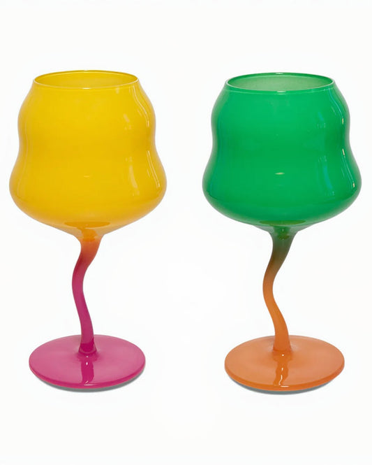 LOT DE 2 VERRES A COCKTAIL - JAUNE/ROSE ET VERT/ORANGE