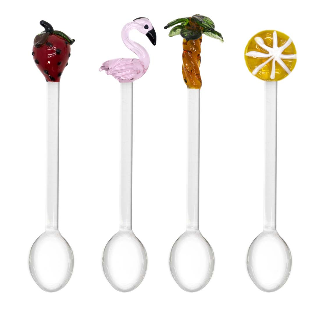 SET 4 CUILLIERES - FRAISE, FLAMANT, PALMIER, CITRON